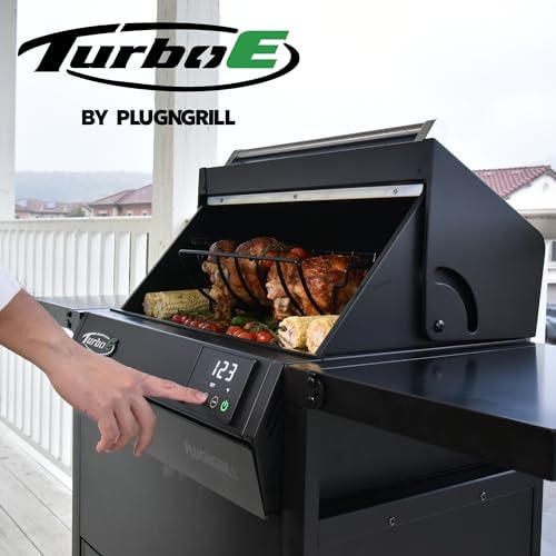 Turbo E Exclusive Grill Cart with Wheels - Spacious Side Shelves, Integrated Storage & Sleek Black Finish to Match Turbo E Outdoor Grills Seamlessly (Includes Weather-Resistant Grill Cover)