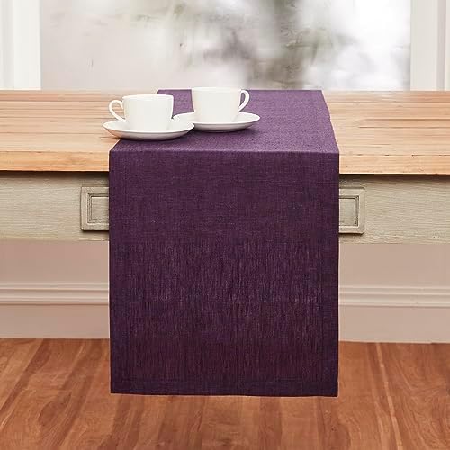 Solino Home 100% Pure Linen Table Runner Grape Woven, Athena 14 x 72 in