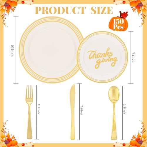 EjonirInjonir 150pcs Sturdy Thanksgiving Plastic Plates For Fall Dinner