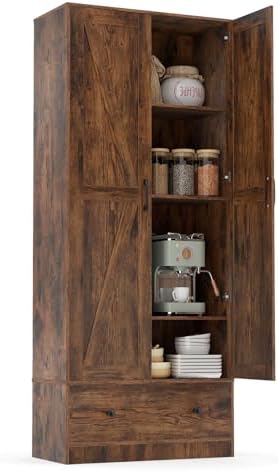 GIANTEX 72" Tall Kitchen Pantry Cabinet, Farmhouse Cupboard, Rustic Brown
