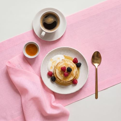 Solino Home 100% Pure Linen Table Runner Pink Lemonade, Fete 14 x 120 in