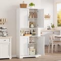70" Kitchen Pantry Storage Cabinet, Freestanding Buffet Cabinet with Microwave Stand & 4 Door Shelves, Kitchen Hutch with Doors, Adjustable Shelves and Wine Rack,White.