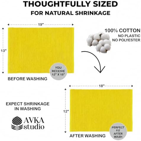 100% Cotton Ribbed Placemats - Set of 4-13 x 19 Inches - Yellow - Everyday/Thanksgiving/Fall Thick Construction Fabric Table Mats - Washable Reusable Cloth Place Mats - by AVKA Studio