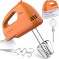 LILPARTNER Electric Hand Mixer with Storage Box, Ultra Power Kitchen Hand Mixer With 7-Speed & 5 Stainless Steel Accessories for Whipping Dough, Cream, Cake, Dishwasher Safe, LIGHT ORANGE BOX