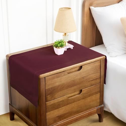 Solino Home Cotton Linen Table Runner Wine, Hemstitch Collection 14 x 36 in