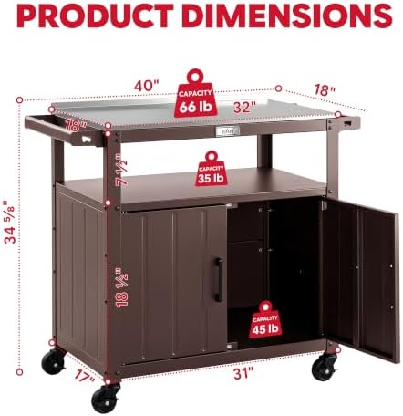 Feasto Outdoor Grill Cart w/Storage Cabinet, Stainless Steel Top, Brown