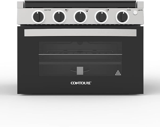 RV 3-Burner Drop-In Gas Range 17" | Black with Stainless Steel Accents | Stylish LED Knobs | Easy-Clean Oven | Propane-Powered | CSA Certified | GR-17BTC