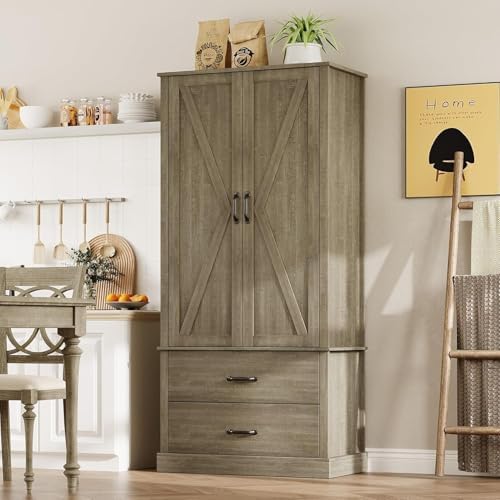 IDEALHOUSE Kitchen Pantry Storage Cabinet with Barn Doors