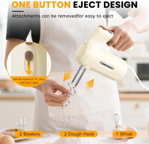 5-Speed Small Hand Mixer Electric, 300W Compact Portable, Cream