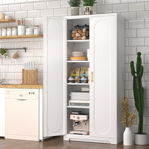 Polup 71" White Metal Kitchen Pantry Storage Cabinet with Doors and Shelves