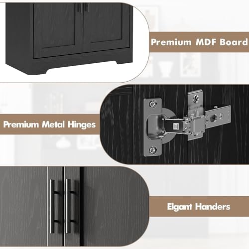70“ Tall Kitchen Pantry Cabinet,Modern Kitchen Hutch with Microwave Stand & Adjustable Shelves,Ideal for Dining Room, Bathroom, Laundry Room - Modern and Functional Design.Black.