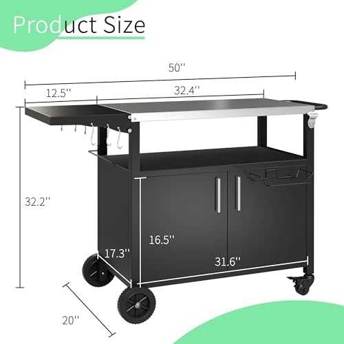 Shintenchi Outdoor Grill Cart Table with Stainless Steel Top,Black