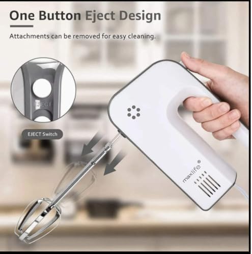 Max Life ML-6617 Electric Hand Mixer, 5 Speeds, White, Snap-On Storage Case