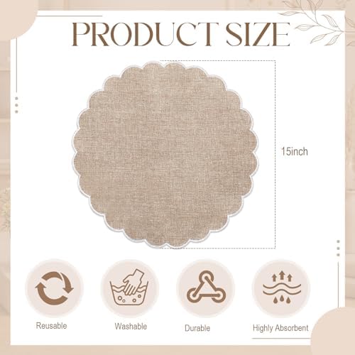 Set of 36 Linen Cotton Placemat 15 Inch Round Scalloped Placemat