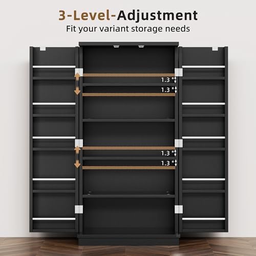 Shintenchi 47'' Kitchen Pantry Cabinet, 5-Layer Storage Cupboard, Black