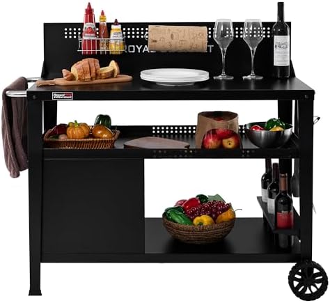 Royal Gourmet PC4401B 3-Tier Dining Cart with Wind Guard, Black