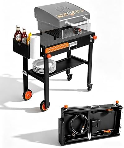 Grill Table for Blackstone 17" or 22" Griddle, 20s Quick Setup, with Wheels
