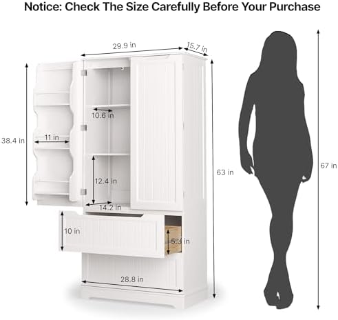 Gizoon 63" Kitchen Pantry Cabinet with Drawers for Dining Room, White
