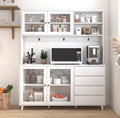 KEIKI 75" H x 63" W Kitchen Pantry Storage Cabinet with Countertop, Glass Doors, Drawers, Microwave Stand and Shelves, Tall Freestanding Wood Hutch Food Pantries Cupboard for Coffee Bar, Dining Room