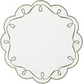 16.5 Inch Ribbon Twirl Embroidery Round Placemats Set of 4, Scalloped Round Table Mats for Party Kitchen Dining Decoration, Green