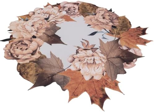 Maison Charlo - Set of 4 Waterproof Placemats Thanksgiving Maple Flower Wreath - Dining Table Decor, Home Decor - Washable Heat Resistant for Parties, Kitchen Table - Brown