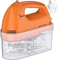 BAIGELONG Hand Mixer. 7-Speed Adjustable Kitchen Electric Mixer. With 5 Stainless Steel Attachments: 2 Hooks, 2 Beaters, 1 Whisk. Comes 1 Storage Box. Perfect for Bakers and New Starters, Orange