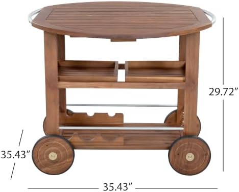 Merax Outdoor Acacia Wood Bar Cart Aluminum Accents with Drop Leaf and Removable Trays for Garden,Patio