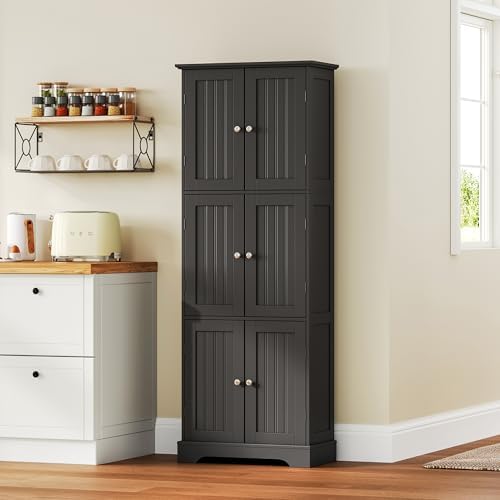 ChooChoo 63.2" Tall Bathroom Storage Cabinet with 6 Doors, Pantry Cabinet