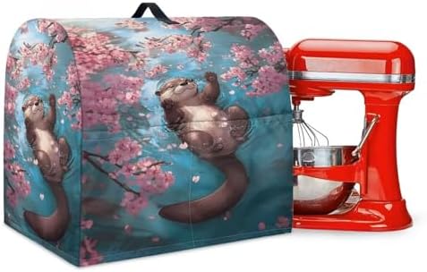 Funny Cartoon Otter Stand Mixer Cover Kitchen Dust Cover for 4.5-5 Quart Stand Mixer Lightweight Mixer Cover with Top Handle and Pockets for Extra Accessories