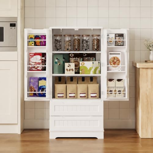 Gizoon 47" Pantry Cabinet with 2 Drawers and 6 Door Shelves, White