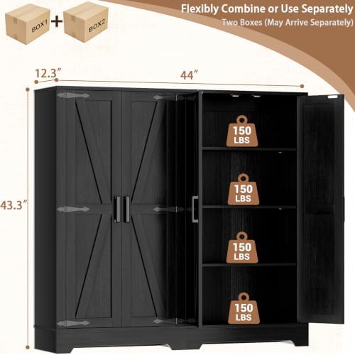 Unikito Kitchen Pantry Storage Cabinet with Adjustable Shelves, Black