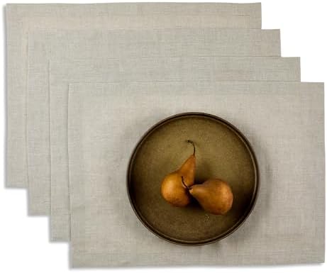 Solino Home 100% Pure Linen Placemats Natural, Fete 14 x 19 in, Set of 4