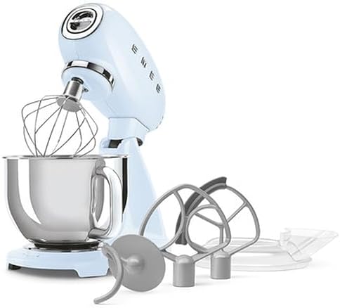 SMEG SMF05 Forte 5-Qt Stand Mixer with 750W Motor, Smooth Start & SteadyMix, Flex Edge Beater, 10 Speeds, Stainless Steel Bowl – Retro 50’s Style Planetary Mixer for Dough, Baking & Desserts-Blue