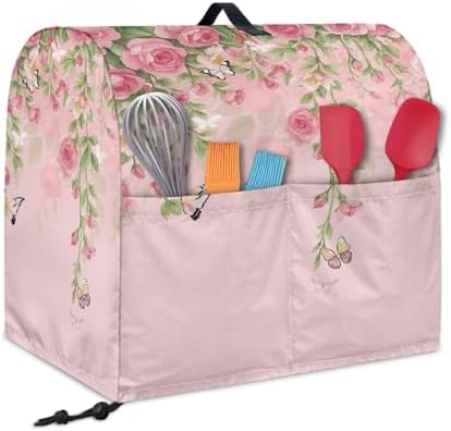 Butterfly with Rose Mixer Cover Compatible with 4-8 Qt Kitchen Aid Mixer Covers Anti-Stain Kitchen Appliance Dust Cover with Handle Pockets