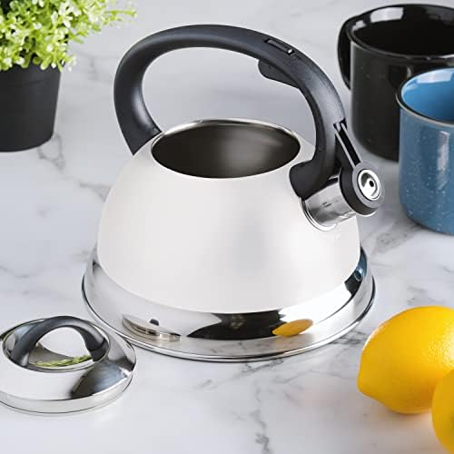Mr. Coffee Flintshire 1.75-Quart Stainless Steel Whistling Tea Kettle with Nylon Handle – Durable Stove-Top Kettle in Linen Finish - Image 3