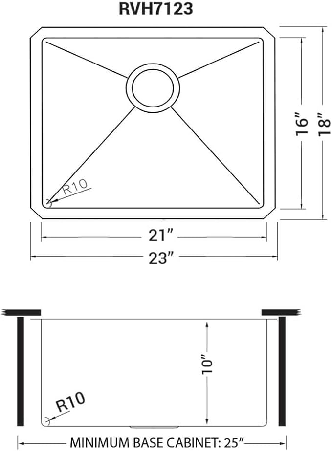 Ruvati 23-inch Undermount Stainless Steel Bar Prep Kitchen Sink 16 Gauge Rounded Corners Single Bowl - RVH7123