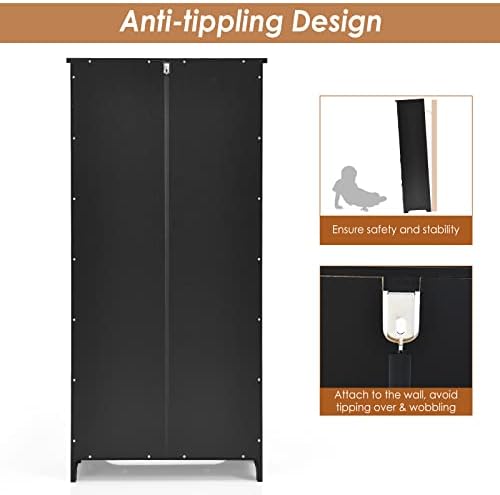GIANTEX Kitchen Pantry Storage Cabinet, Wood Cupboard Organizer, Adjustable Shelf & Anti-Tilt Design Floor Cabinet for Living Room Bathroom (Black)