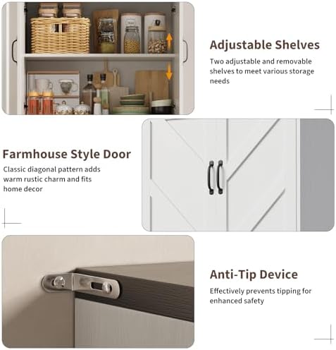 IDEALHOUSE 70" Kitchen Pantry Storage Cabinet with 3 Adjustable Shelves