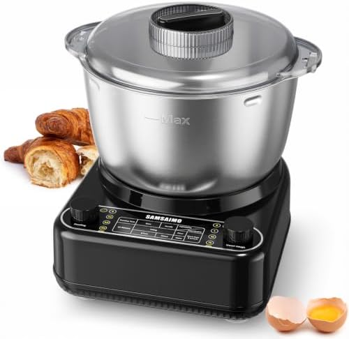 Electric Dough Mixer with Ferment Function, 6.5QT Stand Dough Maker, Dough Kneading Machine with 304 Stainless Steel Bowl, Removable Lid & Knob Control, Ideal for Pizza, Pasta, Bread - Onyx Black