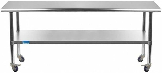 AmGood 60" Long x 36" Deep Stainless Steel Table with Casters