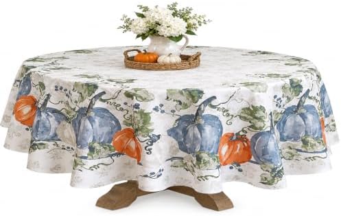 Newbridge Thanksgiving Blue Pumpkin Vines Tablecloth 70 Inch Round