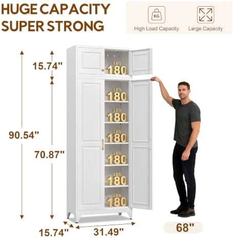 UNICOLY 90.8" Kitchen Pantry Cabinet, Metal Storage Cabinet with 5 Shelves