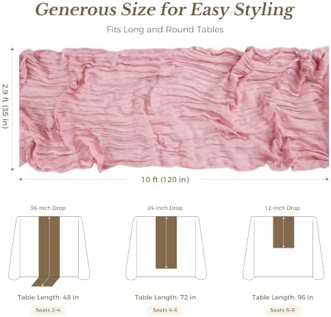 Goodluck 10 Pack 10Ft Dusty Pink Cheesecloth Table Runner 35x120 Inch Boho Gauze Table Runner Cheese Cloth Extra Long Romantic Table Runners for Wedding Bridal Shower Birthday Party Table Decor