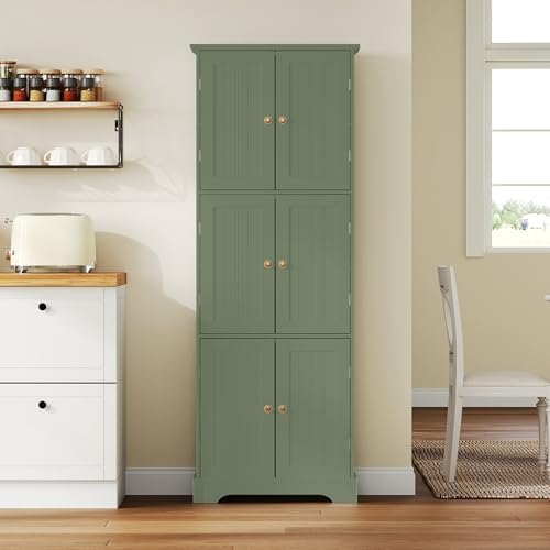 ChooChoo 63.2" Tall Bathroom Storage Cabinet with 6 Doors, Pantry Cabinet