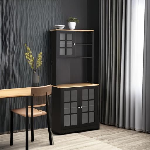 HOMCOM Kitchen Pantry Storage Cabinet 72" with Hutch, Black