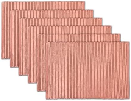 100% Cotton Ribbed Placemats - Set of 6-13 x 19 Inches - Peach - Everyday/Thanksgiving/Fall Cloth Table Mats - Thick Construction, Washable & Reusable Cloth Place Mats - by AVKA Studio
