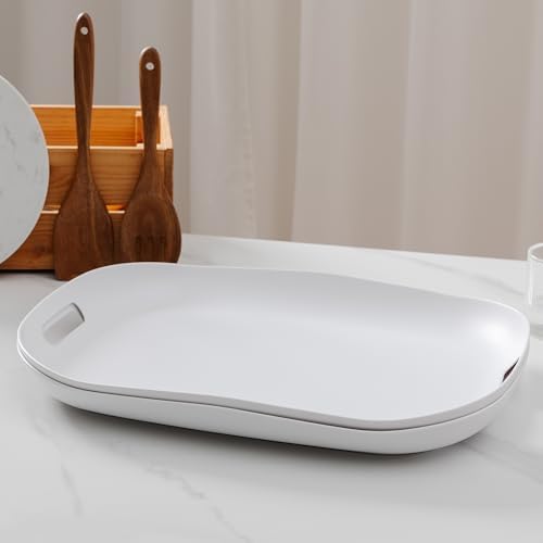 Extra Large Serving Platter, Set of 2, 18.75 x 14.375 x 2 Inch Large Melamine Serving Tray with Handle,Rectangular Serving Trays for Party, Big Turkey Platter, Dishwasher Safe, Matte White