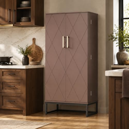 kepptory 51" Pantry Cabinet with Diamond-Patterned Doors and Golden Handles