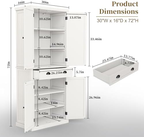 ARTPOWER 72" Tall Freestanding Pantry & Kitchen Storage Cabinet, White