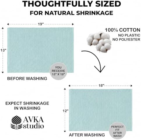 100% Cotton Ribbed Placemats - Set of 4-13 x 19 Inches - Light Blue - Everyday Cloth Table Mats - Thick Construction, Washable & Reusable Cloth Place Mats - by AVKA Studio
